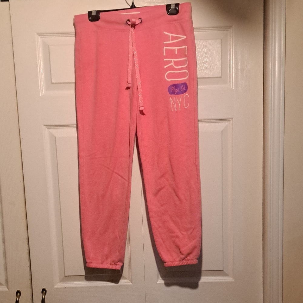 👚Aeropostale-Bright Pink Cozy Ladies Joggers with NYC logo 4 casual comfort